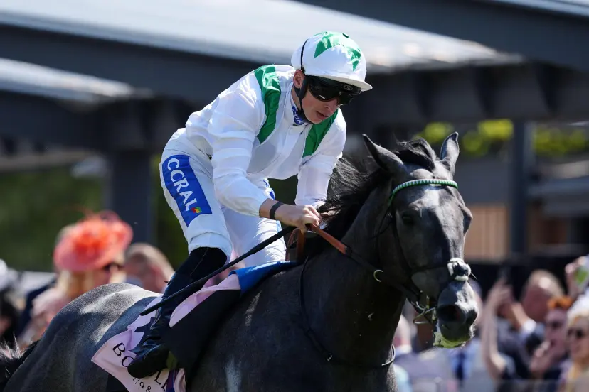 David Probert aboard Al Wasl Storm after winning the Boodles Darley EBF Maiden Stakes at Chester Racecourse